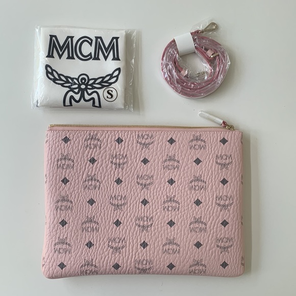 MCM Visetos Monogram Powder Pink Crossbody Pouch - Picture 2 of 6